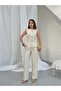 Women's Beige Vest and Pants Double Linen Set - 3