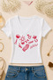 Women's Red Summer Printed Basic Daily Use V-Neck Slim Fit T-Shirt