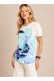 Women's Crew Neck Cotton Viscose Short Sleeve Sporty Stylish Floral Patterned Blouse - 3