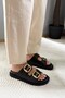 Women's Mekry Black Two Buckle Detail Daily Comfort Slippers - 4