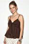Women's Bitter Coffee V-Neck Bow Detailed Thin Strap Blouse with Gipe Detailed Back 20194 60286267 - 2