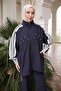 Navy Blue Lace Detailed Tunic and Pants Set - 4