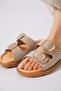 Urena beige genuine leather women's slippers with double buckle strap - 4