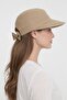 Women's Beige Wide Brim Summer Hat |   Adjustable Visor Cap with Bow Detail - 4