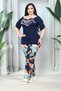 Women's Navy Blue Tassel Detailed Bohemian Set - Patterned Wide-Leg Trousers and Stylish Blouse Two-Piece Set