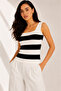 Black and White Striped Thick Strap Square Neck Summer Knitwear Athlete Blouse