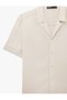 Regular Fit Turn-Down Collar Viscose Linen Blend Short Sleeve Shirt - 5