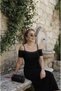 Buketli̇ Women's Madonna Collar Strap Neckline Lace Trim A-Line Combed Cotton Long Dress - 7
