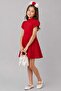 Girl's Red Dress with Back Button and Low-Cut Detail and Lining Inside - 3