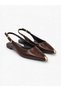 Women's Black Wrinkled Patent Leather Metal Toe Detail Ballerinas - 5