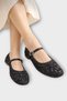 Floral Embroidery Patterned Strappy Belted Lightweight Comfortable Stylish Daily Women's Ballerinas Black