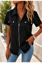 Women's Zipper Collar Button Detailed Short Sleeve Crepe Blouse - 5