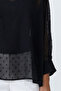 Women's Black Boat Neck Cape-Cut Draped Chiffon Blouse with Draped Cuffs Alc-X15529 - 3