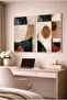 Tile and Earth Tones Geometric 2-Piece Glass Painting Set - White Metal Framed Home and Office Painting - 2