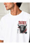 Unisex Beige Taurus Printed Oversize Crew Neck T-Shirt - 3