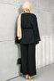Black Waist Tie Tunic Trousers Suit - 5