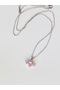 Steel Necklace Silver Color with Pink Crystal Stone Winged Heart Pendant - 2