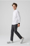 Boy's White Long Sleeve Shirt with Turn-Down Collar - Folded Sleeves, 100% Cotton (if the Size Is Small, Order One Size Larger) - 5