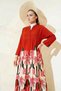 Women's Shirt Collar, Gathered at the Waist, Authentic Patterned Viscose F.Burgundy Hijab Dress - 3