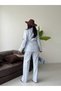 Blazer Jacket Wide-Leg Trousers Set with a Wide Fabric Belt Tied at the Waist - 7