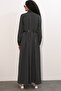 Women's Belted Polka Dot Hijab Dress 2613 - Black - 6