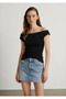 Black Madonna Collar Ribbed Women's Blouse
