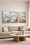 Ice Blue Toned White Flower Glass Painting Set of 3 with Gold Metal Frame for Home and Office - 3