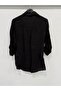 Women's Black Italian Folded Long Sleeve Oversize Long Linen Shirt 40 - 44 Size - 3
