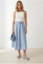 Women's Polka Dot Blue Elastic Waist Parachute Bell Skirt Etk-19000280 - 3