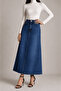 Minimal Washable Long Denim Skirt-Blue