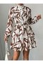 Women's Patterned Belt Detailed Short Chiffon Dress