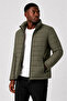 Men's Khaki Lined Water-Repellent Windproof Quilted Fiber-Filled Stand Collar Puffer Jacket