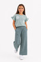 Girl's Floral Patterned Wide-Leg Pants Set, Casual and Comfortable Combination