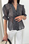 Women's Polka Dot Chiffon Blouse V-Neck Buttoned Balloon Sleeve Blouse - 2
