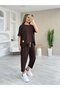 Women's Short Sleeve Crew Neck Viscose Two Thread Blouse and Pants Double Set - 3
