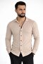 Men's Waffle Fabric Long Sleeve Buttoned Open Collar Regular Fit Shirt - Beige - 2
