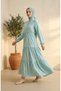 Waist-tie polka dot hijab dress 0287-02 - teal green - 3