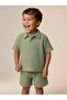 Boy's Muslin Fabric Shirt and Shorts 2-Piece Set Green - 3