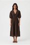 Women's V-Neck Elastic Waist Balloon Sleeve 100% Cotton Muslin Long Dress - 5