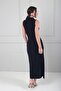 Women's Polo Double-Breasted Collar Drape Detailed Lycra Midi Dress - 4