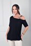 Women's One-Shoulder Buckle Strap Short Sleeve Lycra Blouse - 3