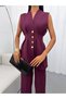 Women's Vest Trouser Suit with Button Detail, Stylish Two-Piece Suit, Office Combination - 3