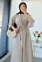 Stone Embellished Double Abaya Set - Stone - 3