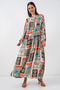 Women's Patterned Long Hijab Dress 1155 - Dark Brown