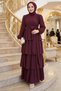 Elastic Waist Tied Layered Modal Dress Burgundy Hm2915 - 2