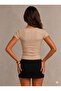 Cotton Soft Textured Ribbed Camisole Short Sleeve Square Neck T-Shirt - 3
