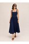 Women's Navy Blue Square Neck Midi Length Denim Dress