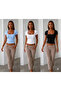 3-Pack Cotton Soft Textured Ribbed Camisole Short Sleeve Square Neck T-Shirt - 2
