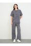 Oversized Acid Wash Embroidered T-Shirt and Wide Leg Joggers Set - 3
