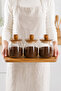 Set of 3 950 ml Acacia Lid Glass Jars Powder Coffee Storage Container Kitchen Jar with Wooden Lid - 3